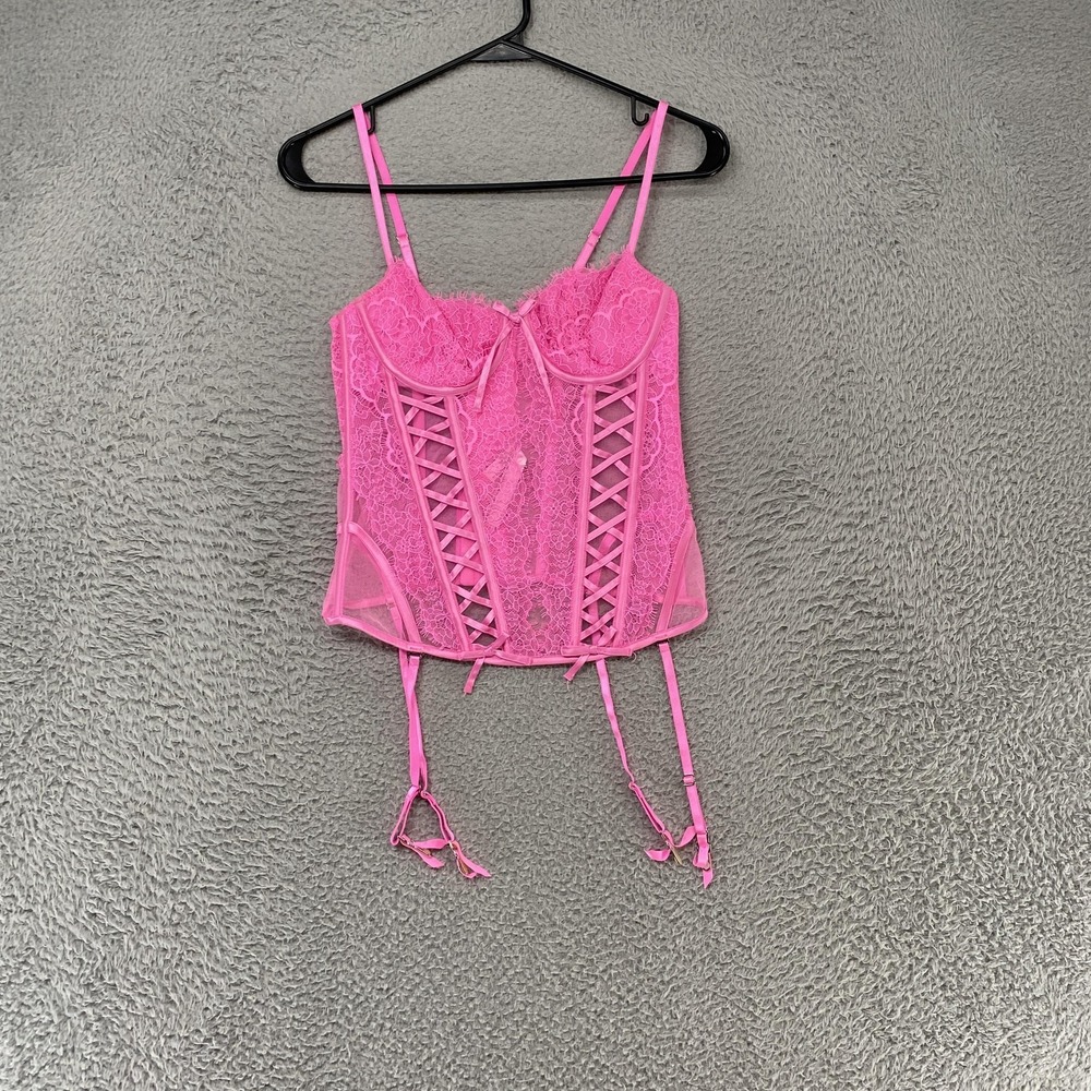 Victoria's Secret Wicked Corset Top Womens Small Lace Crisscross Coquette Garter
